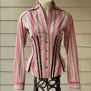 Byron Lars Beauty Mark button down women’s pinstripe sz 8 fitted top blouse